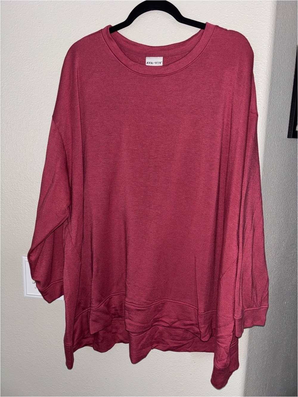 Ava Viv Rose Pink Sweatshirt 4X High Low Crewneck Long Sleeve Plus Size